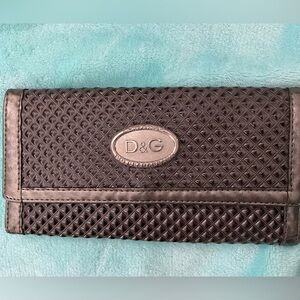 REHAB VTG Dolce & Gabbana Black Textured Fold-Over Clutch with Logo